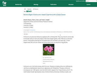 Bacterial Blight of Anthuriums: Hawaii’s Experience with a Global Disease